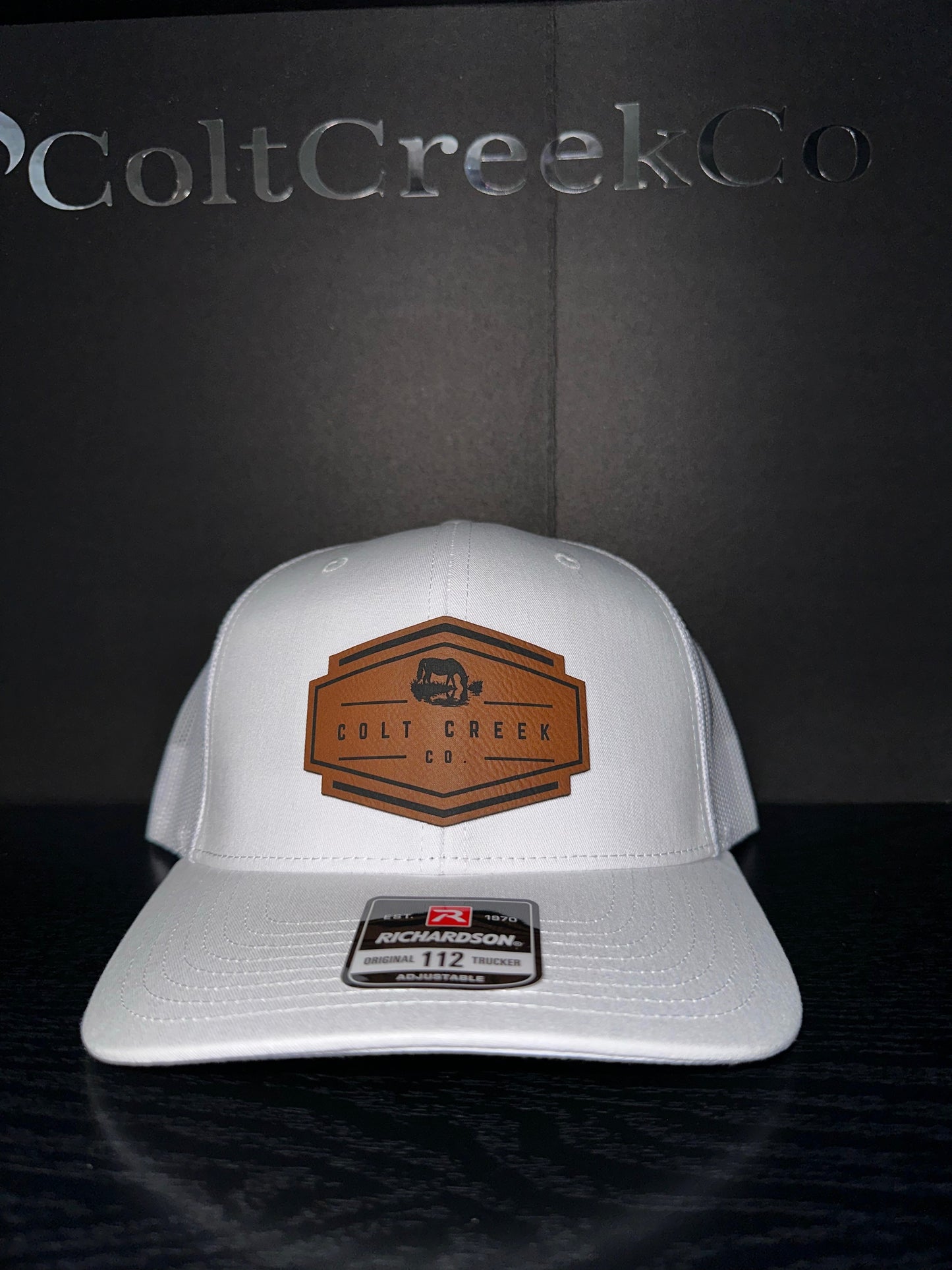 OG Colt Creek Co. White Leather Patch Trucker