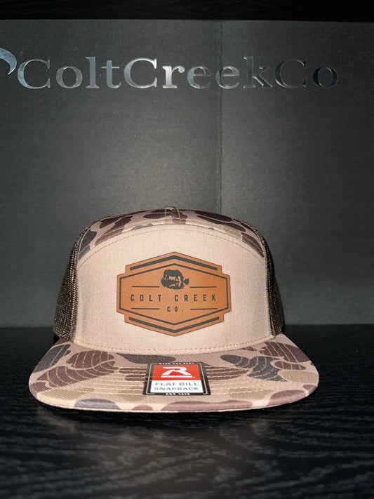 OG Colt Creek Co. Bark Camo Leather Patch Flat Bill