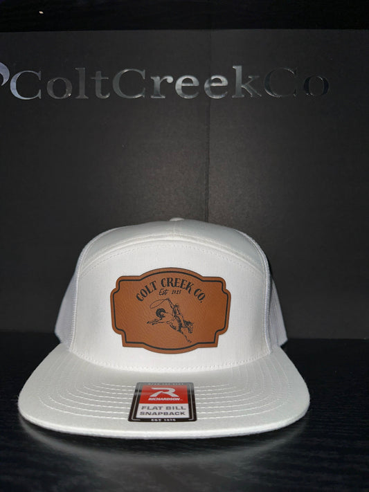 Buckin’ Bronco Colt Creek Co. White Leather Patch Flat Bill