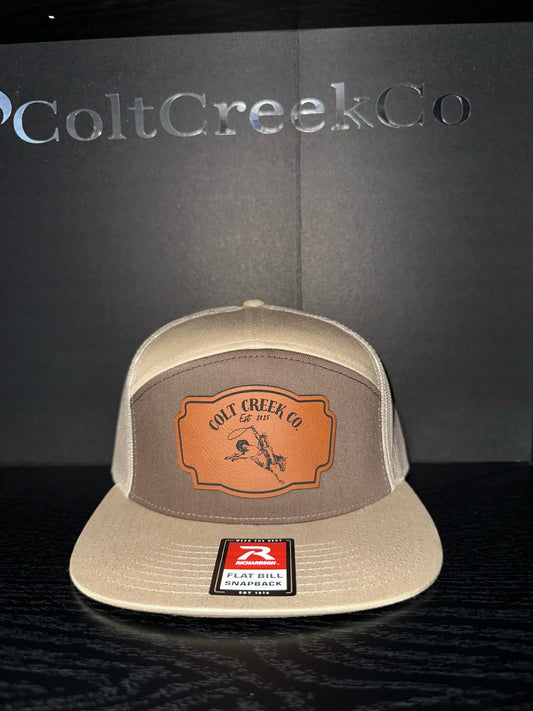 Buckin’ Bronco Colt Creek Co. Khaki Leather Patch Flat Bill