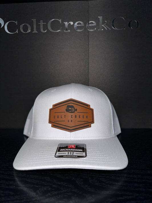 OG Colt Creek Co. White Leather Patch Trucker
